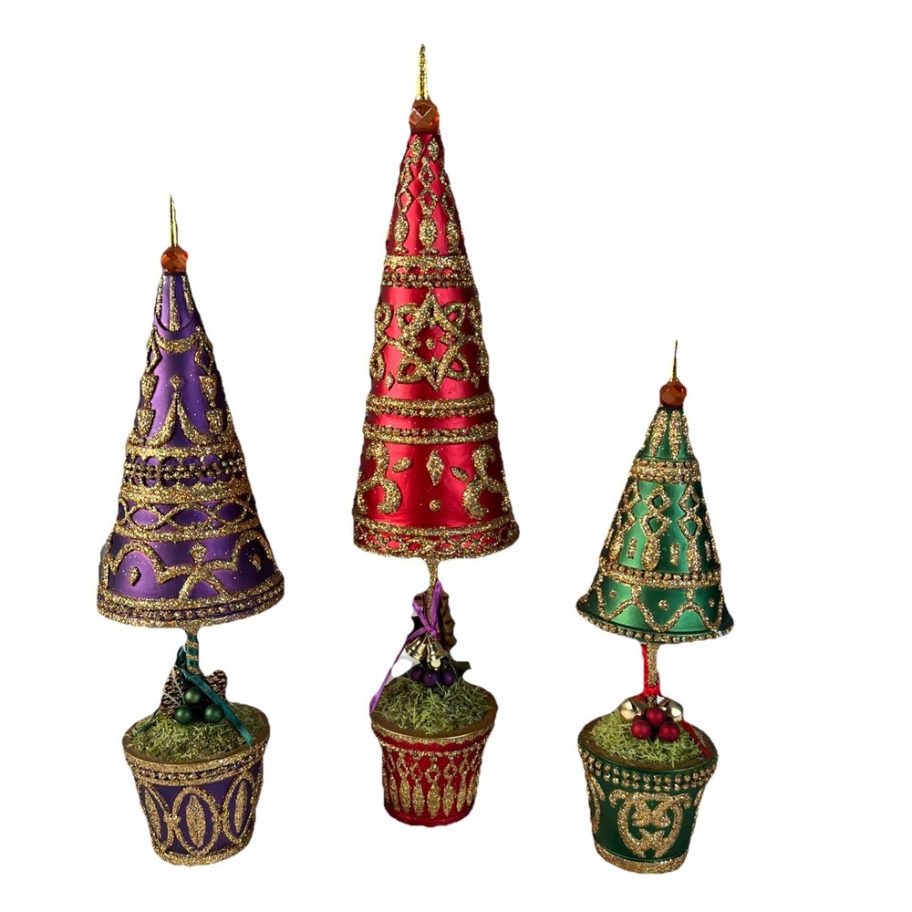 Sparkling Holiday Decor Topiary Trees Set Christmas Vintage Costco 12" 15" 18" - Picture 6 of 12